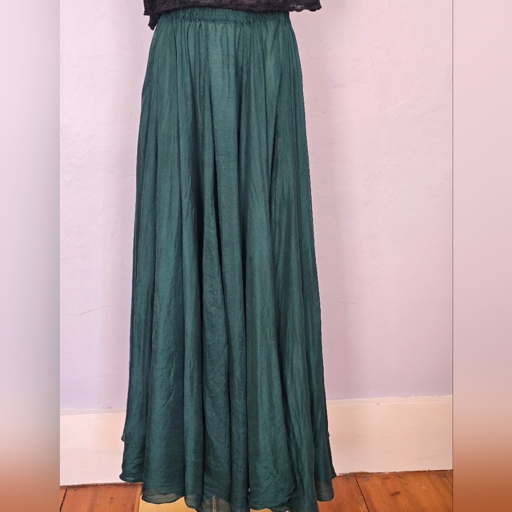 Vintage Emerald Green Silk Maxi Skirt